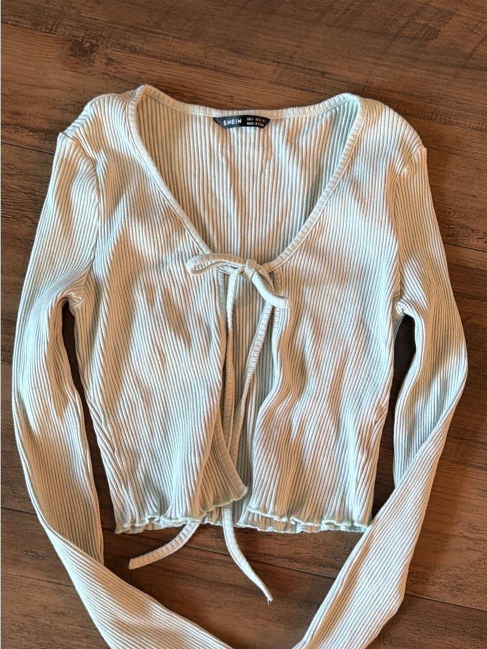 SHEIN Cream Ribbed Tie-Front Crop Top